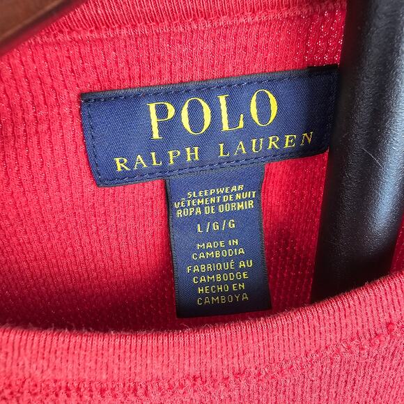 Polo Ralph Lauren Red Thermal Shirt Large Long Sleeve Logo Cotton Blend - Picture 3 of 6